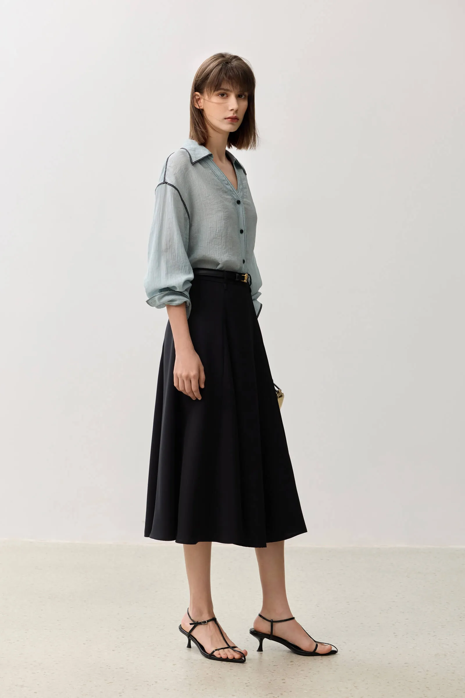 LILY Grey A-line Midi Skirt