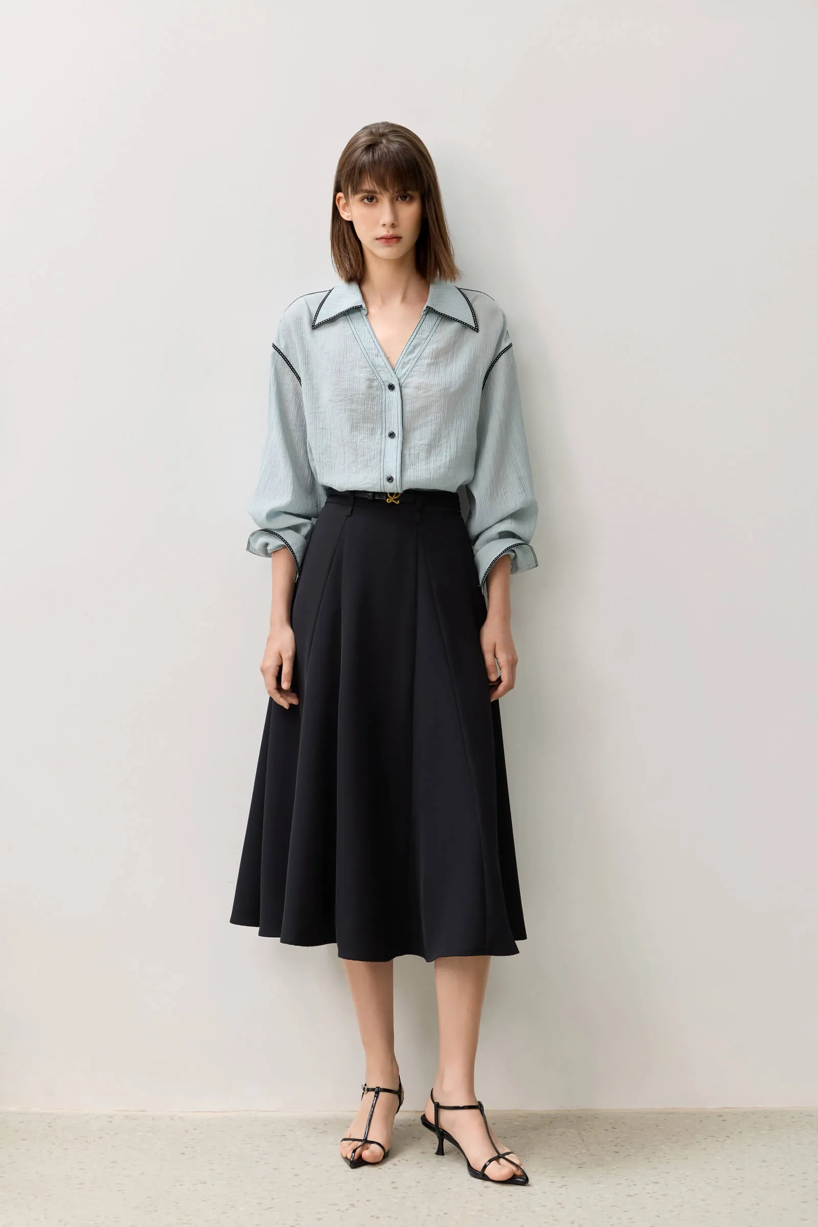 LILY Grey A-line Midi Skirt