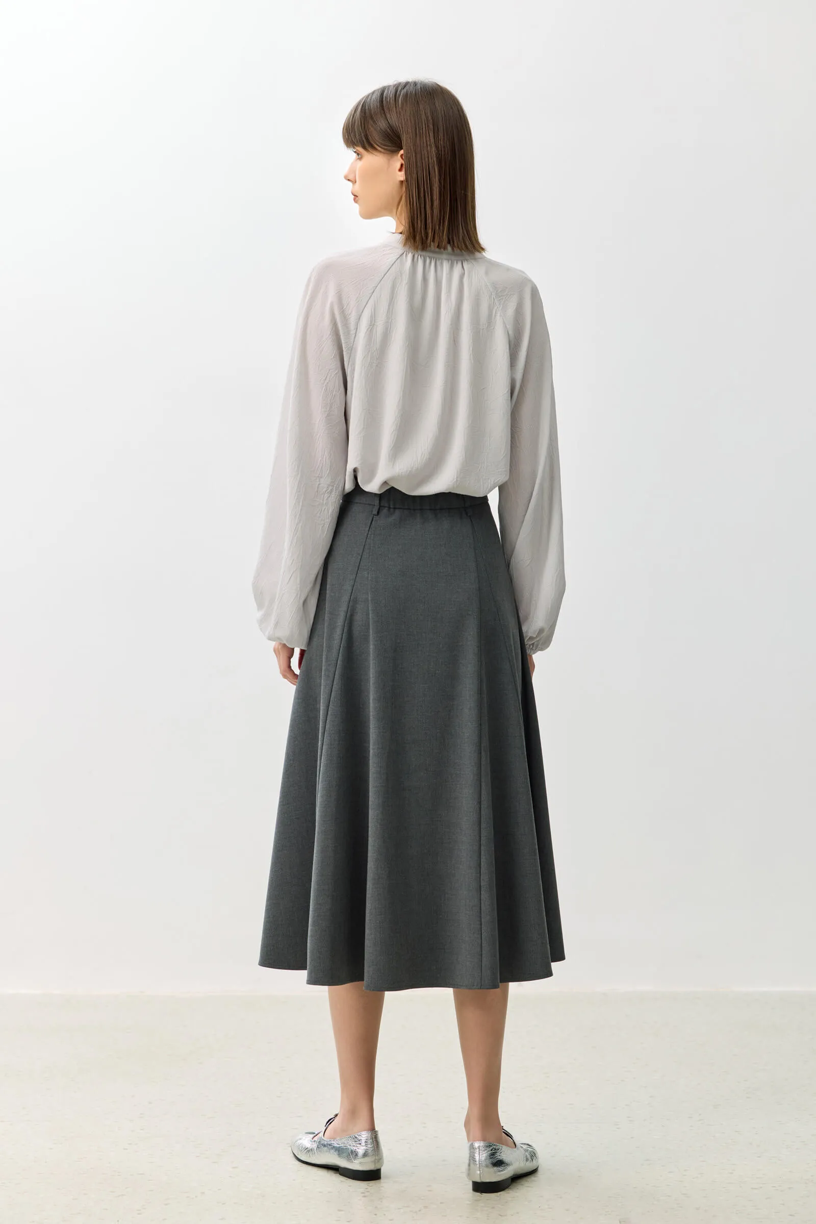 LILY Grey A-line Midi Skirt