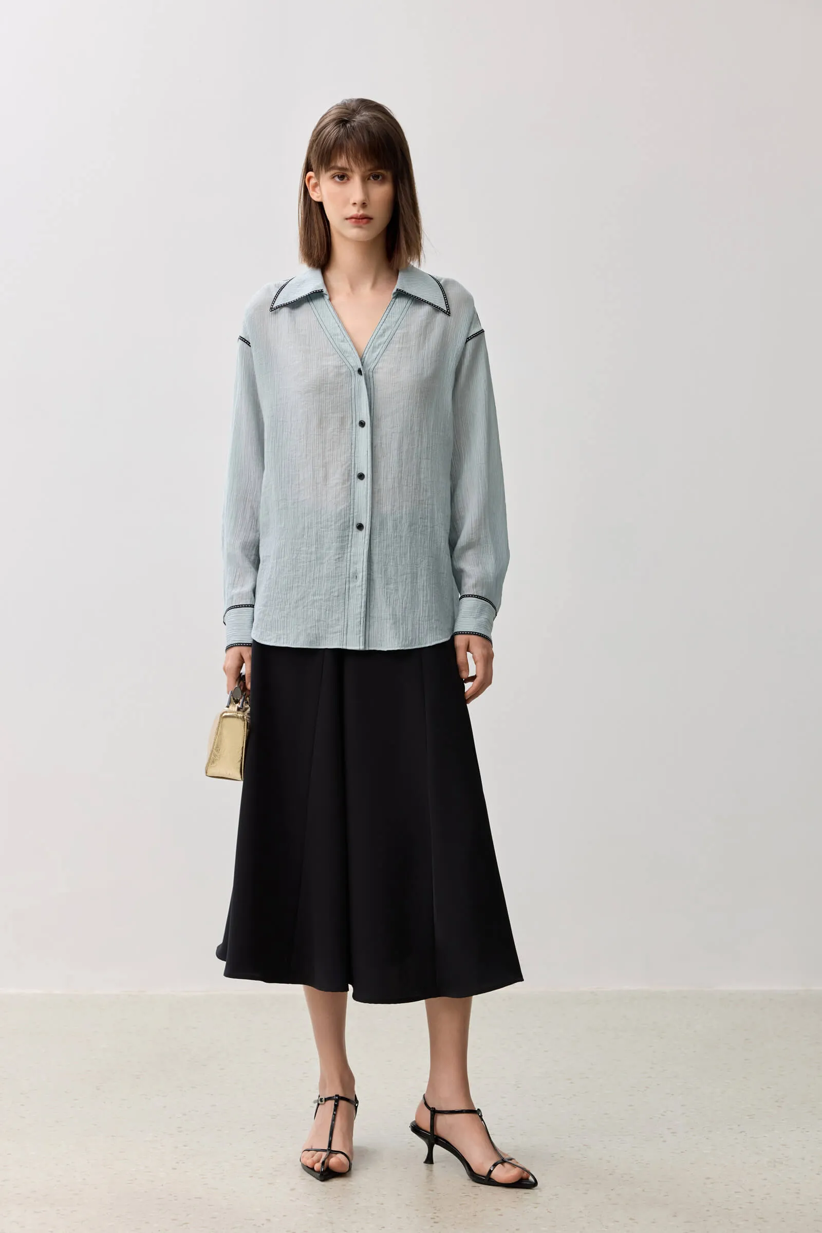 LILY Grey A-line Midi Skirt