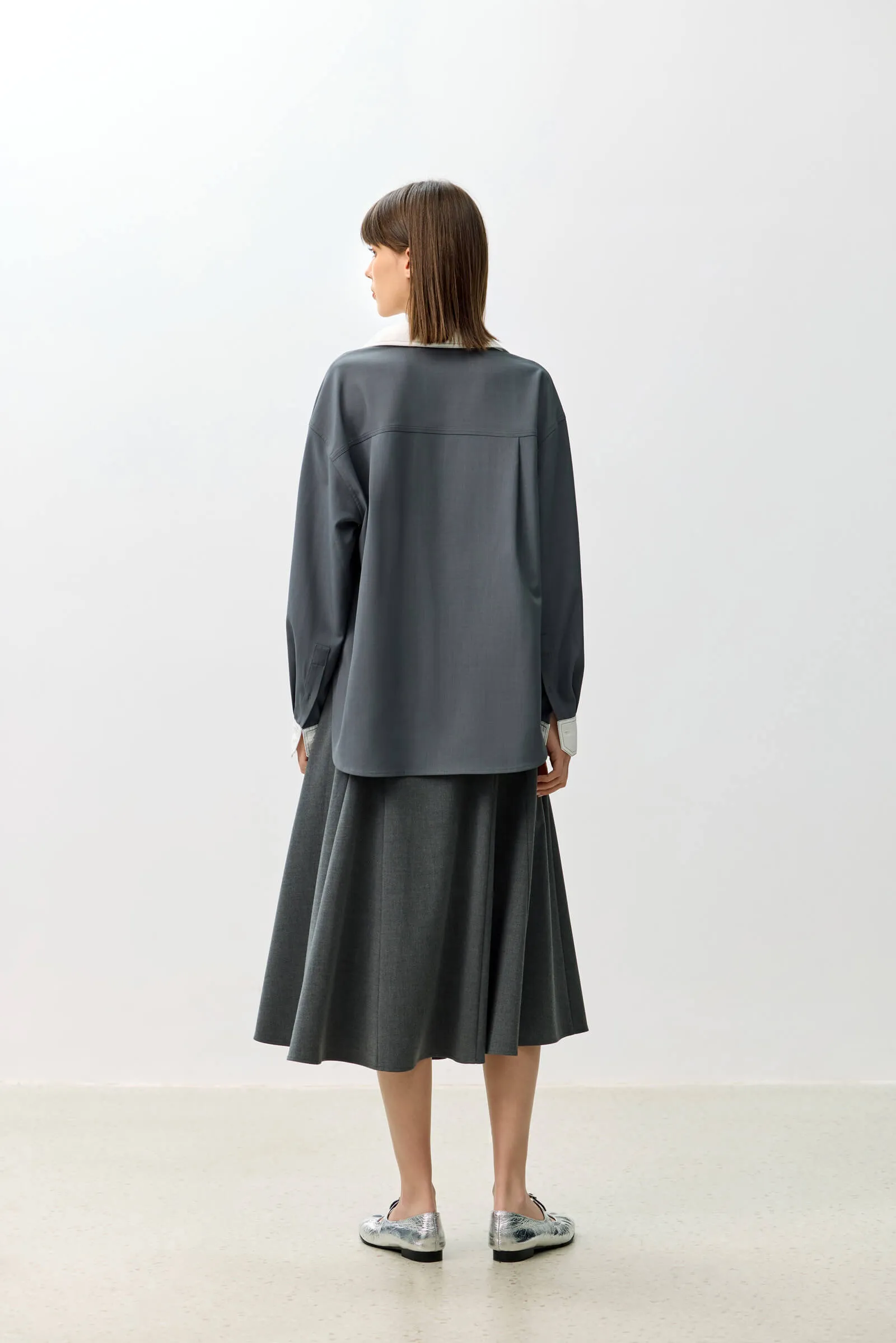 LILY Grey A-line Midi Skirt