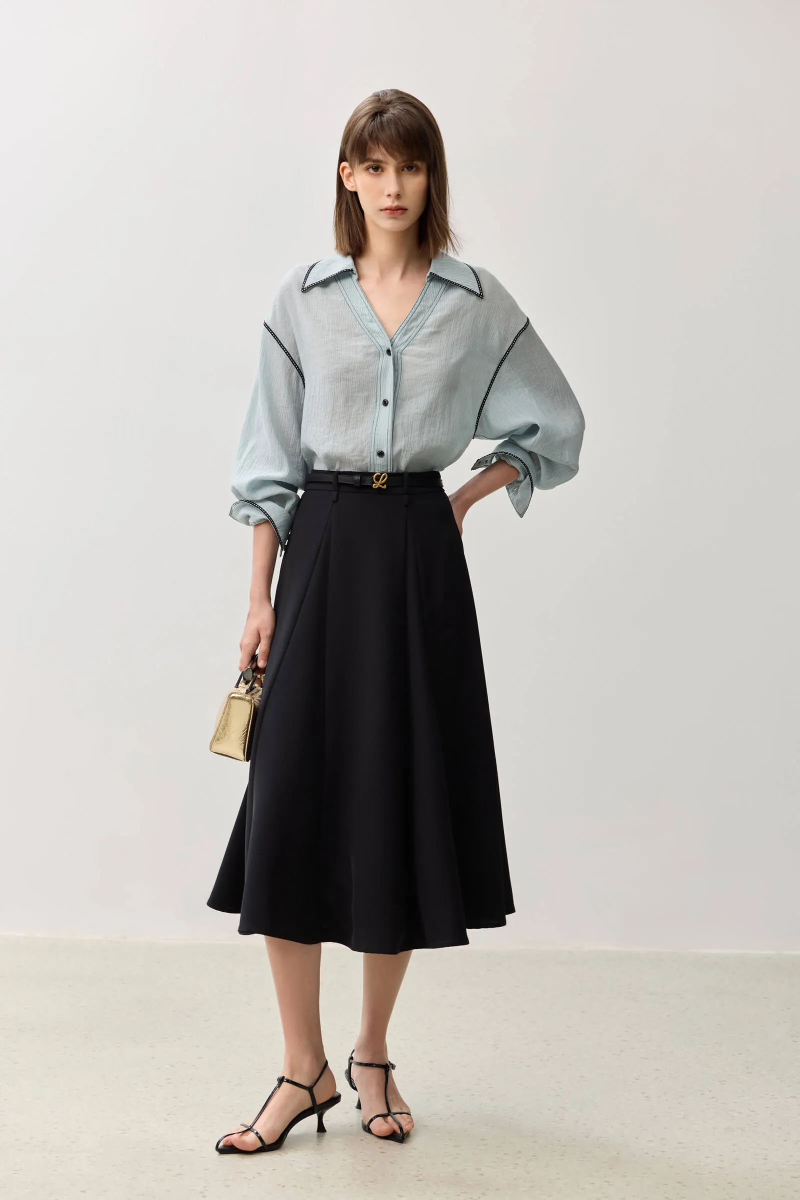 LILY Grey A-line Midi Skirt
