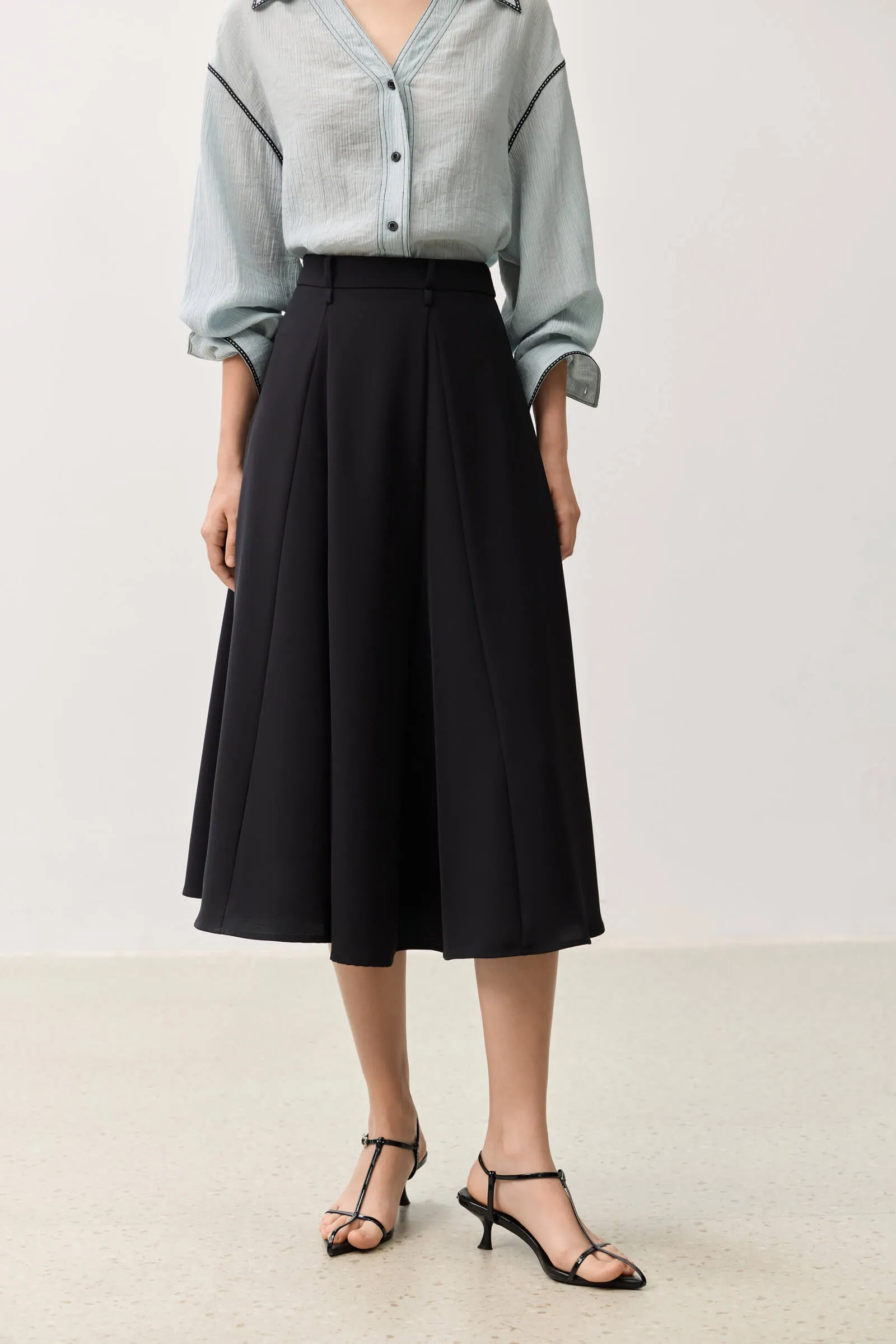 LILY Grey A-line Midi Skirt