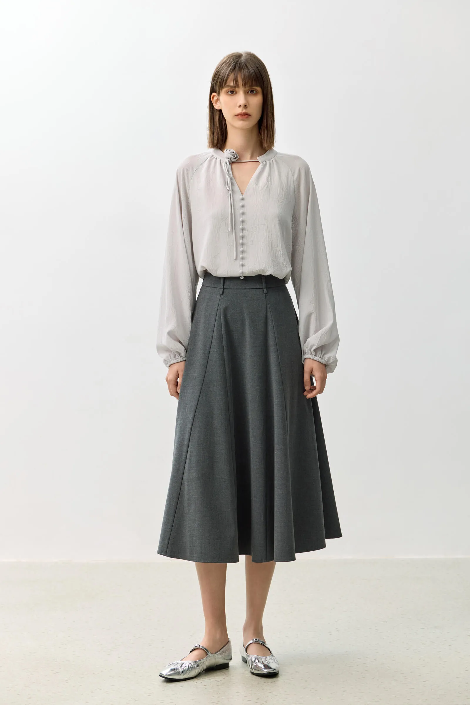 LILY Grey A-line Midi Skirt