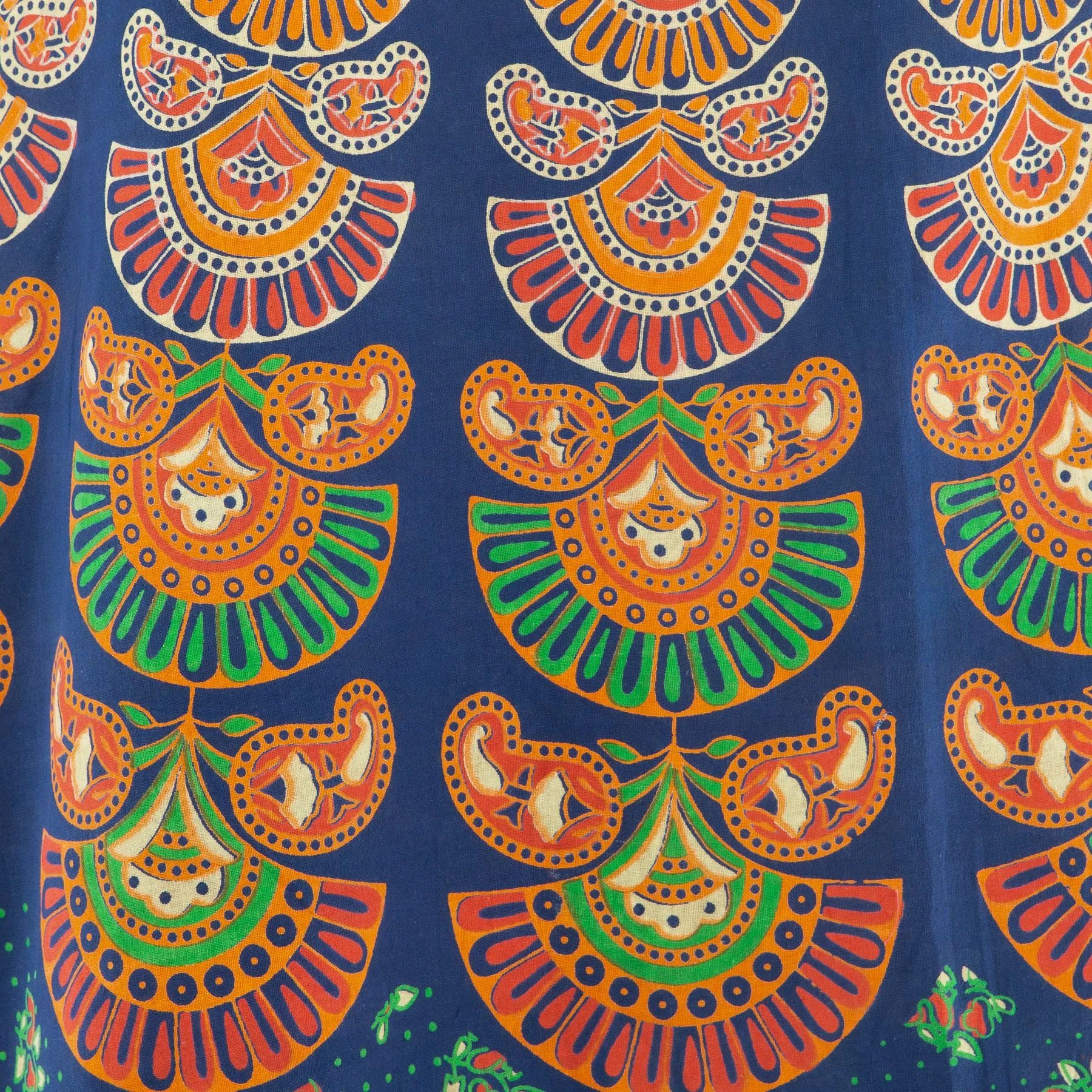 Long Maxi Wrap Skirt with Block Print Mandala - Blue & Green