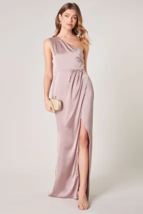 Mauve Prestige One Shoulder Asymmetrical Maxi Dress