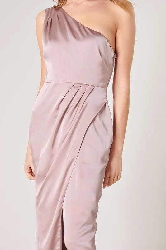 Mauve Prestige One Shoulder Asymmetrical Maxi Dress