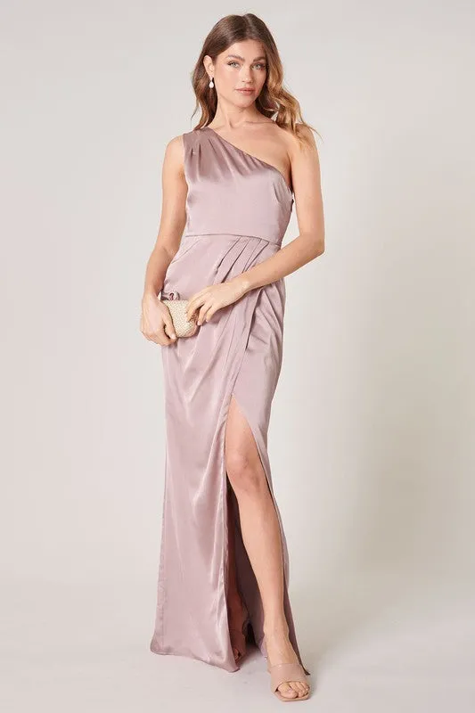 Mauve Prestige One Shoulder Asymmetrical Maxi Dress