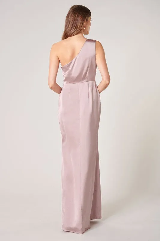 Mauve Prestige One Shoulder Asymmetrical Maxi Dress