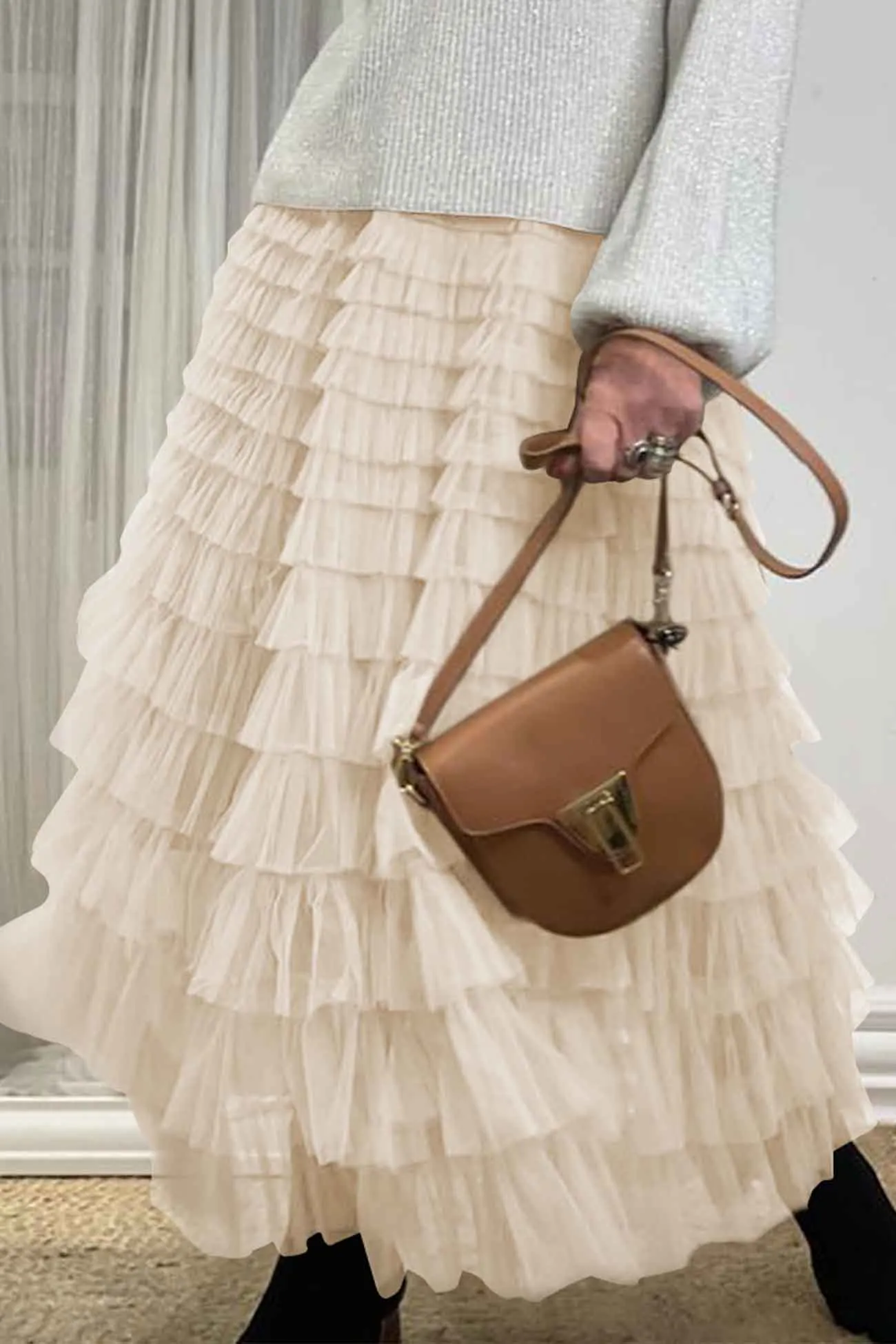 Mesh A-line Tiered Skirt