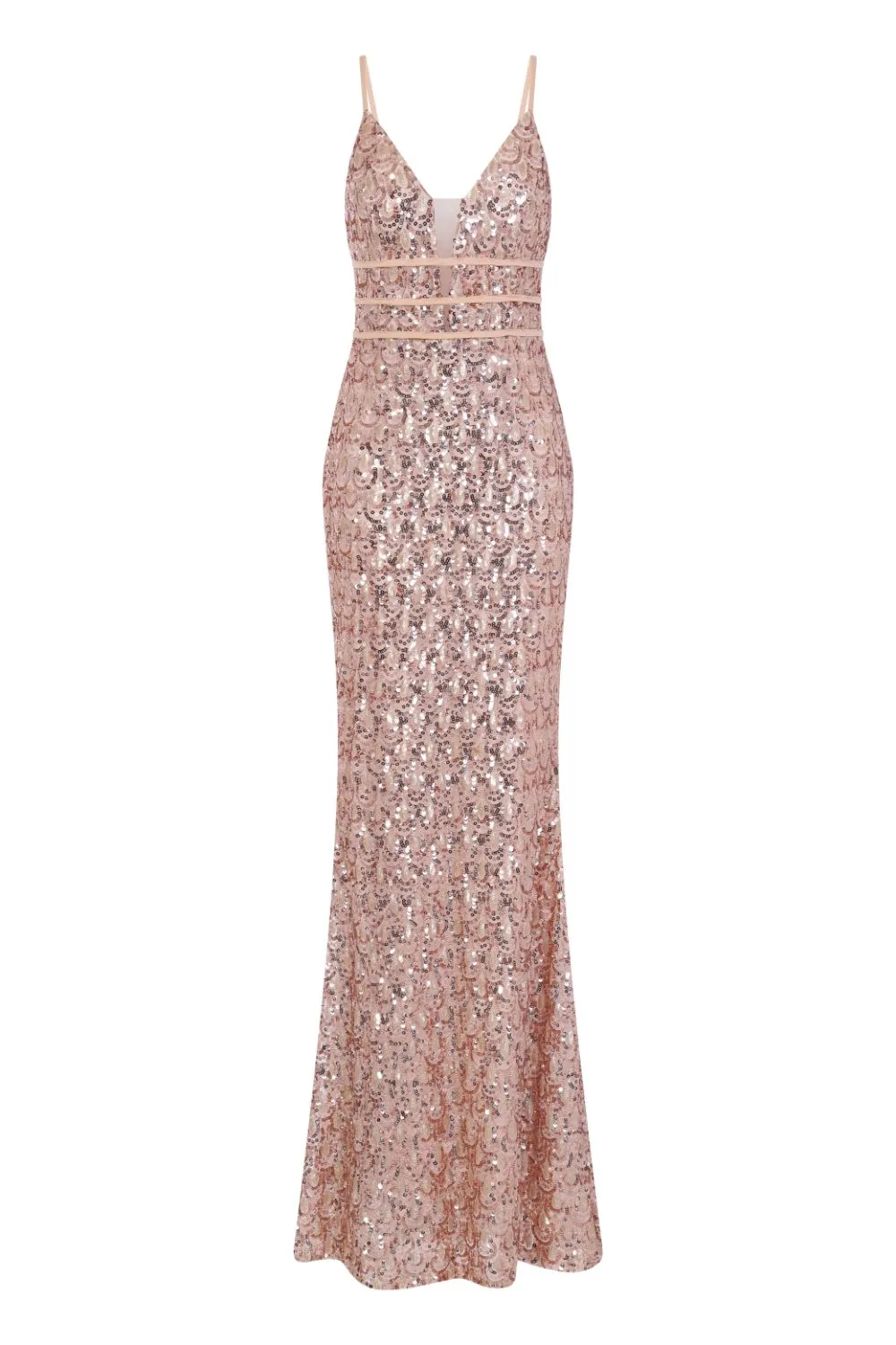 Monroe Rose Gold Nude Alluring Sequin Mermaid Maxi Dress