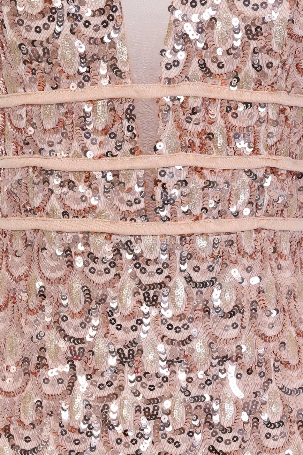 Monroe Rose Gold Nude Alluring Sequin Mermaid Maxi Dress