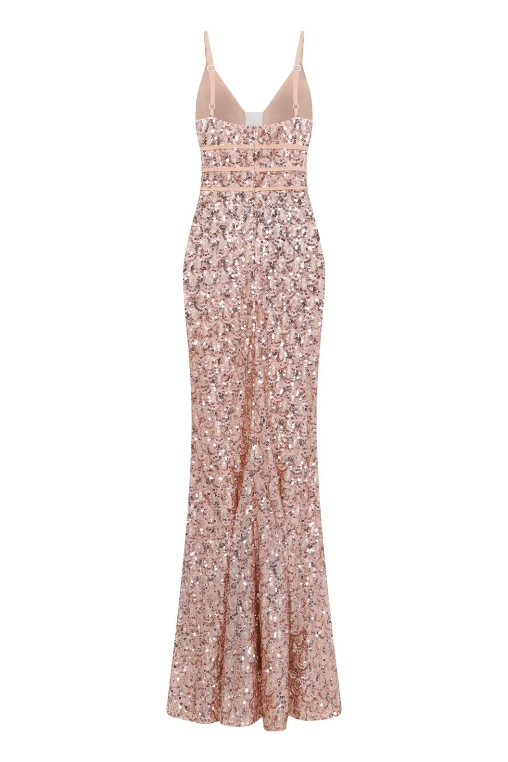Monroe Rose Gold Nude Alluring Sequin Mermaid Maxi Dress