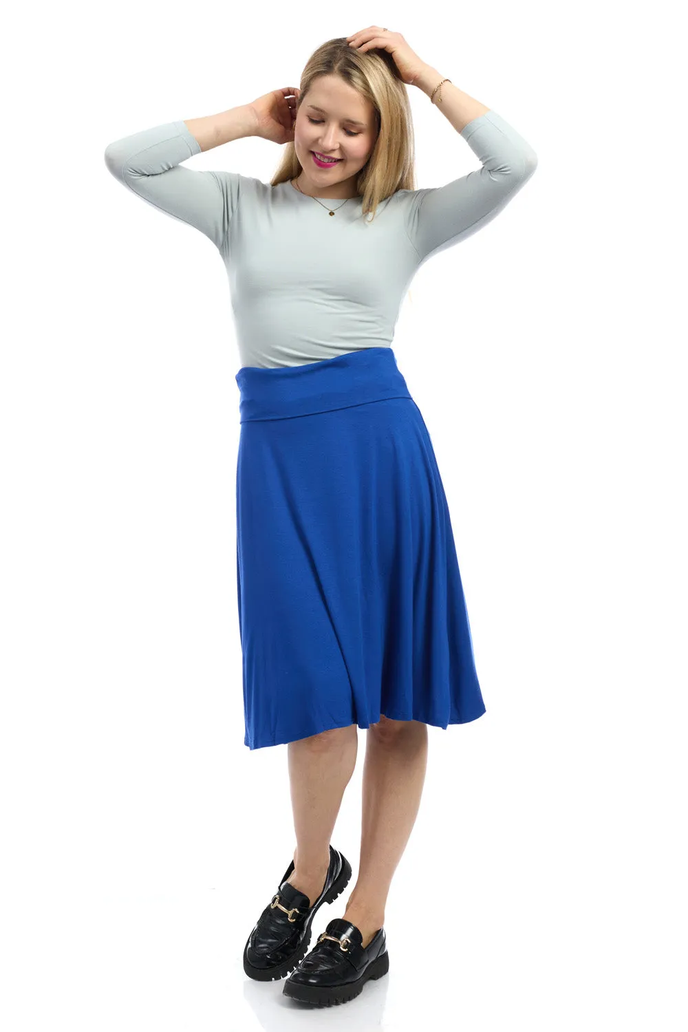 Royal Blue Below Knee Length Midi Fold Over Flary A-Line Skirt 'Playa'