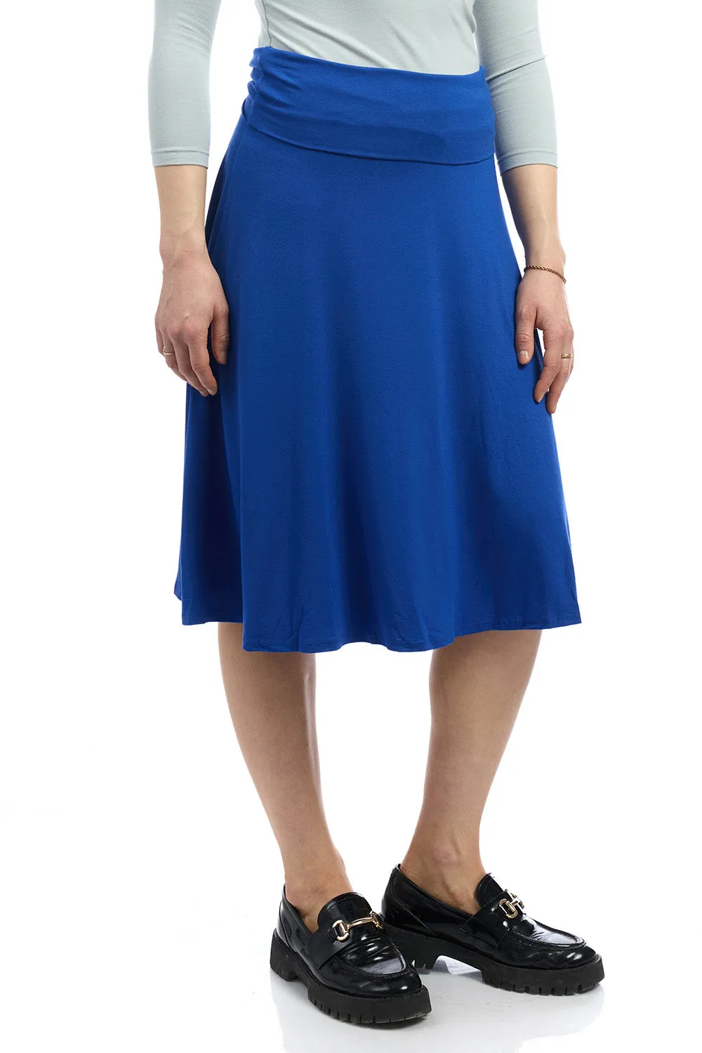 Royal Blue Below Knee Length Midi Fold Over Flary A-Line Skirt 'Playa'
