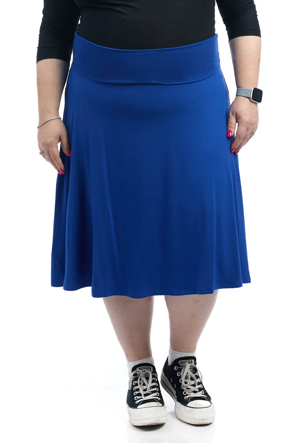 Royal Blue Below Knee Length Midi Fold Over Flary A-Line Skirt 'Playa'