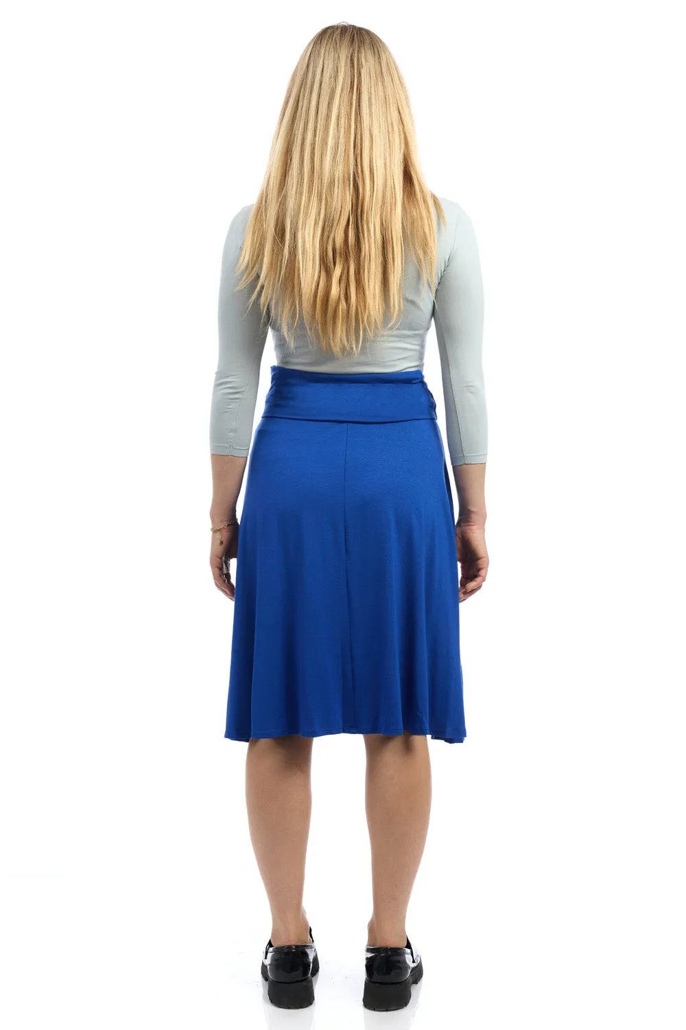Royal Blue Below Knee Length Midi Fold Over Flary A-Line Skirt 'Playa'