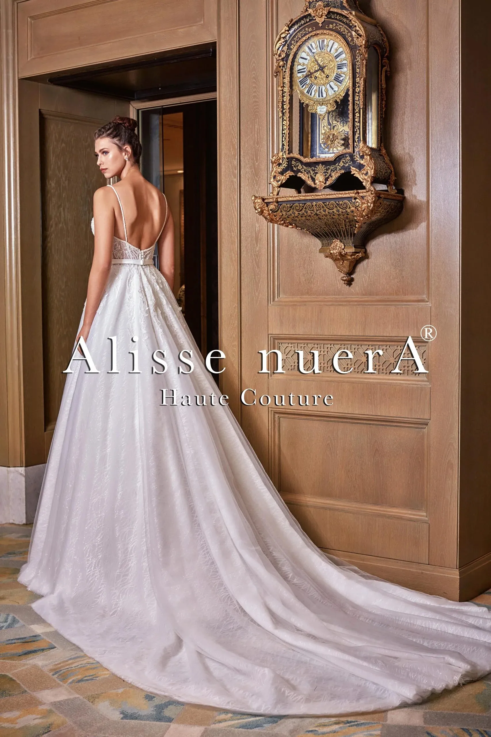 Shiny A Line Lace Bridal Dress with Sparkly Tulle Skirt