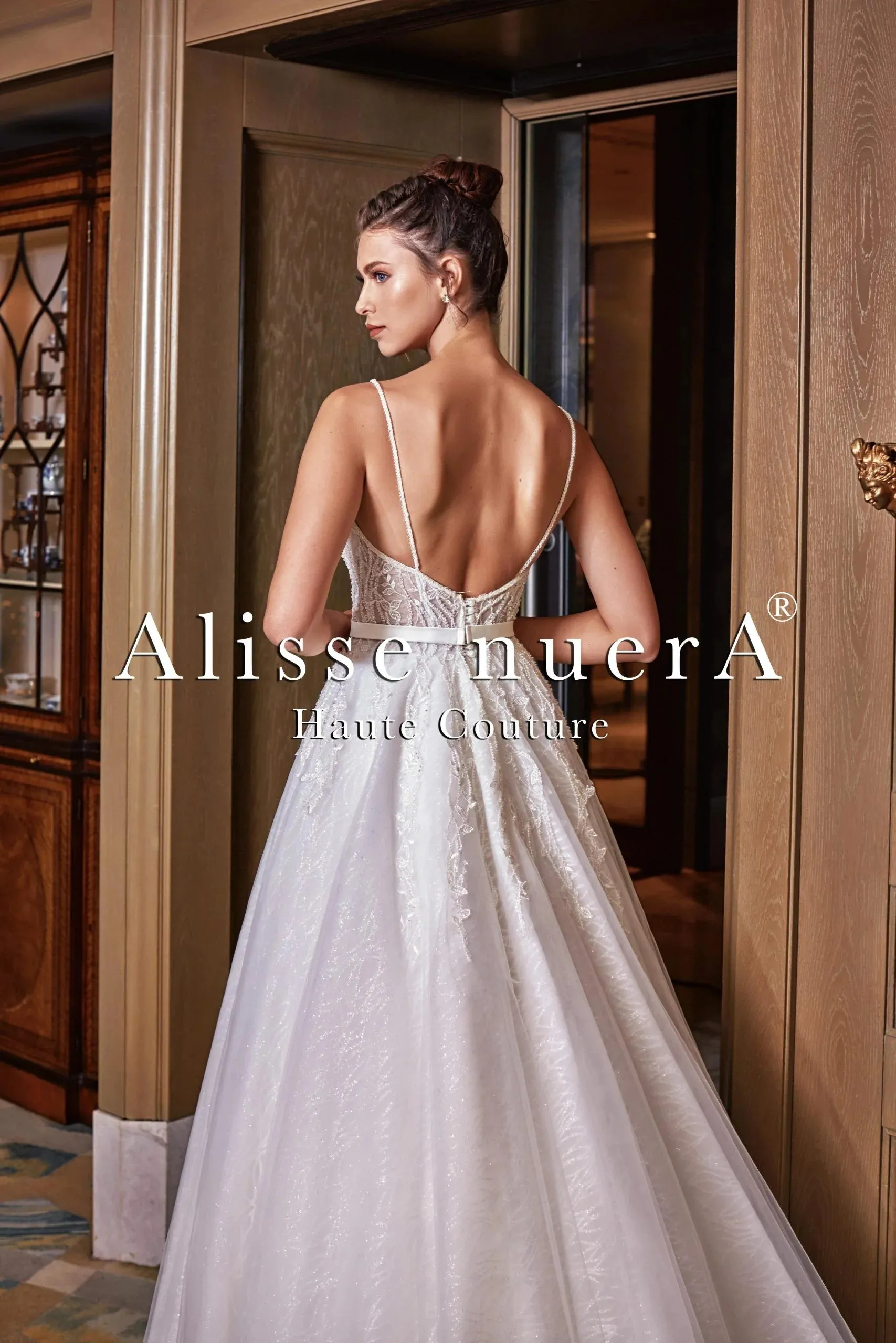 Shiny A Line Lace Bridal Dress with Sparkly Tulle Skirt