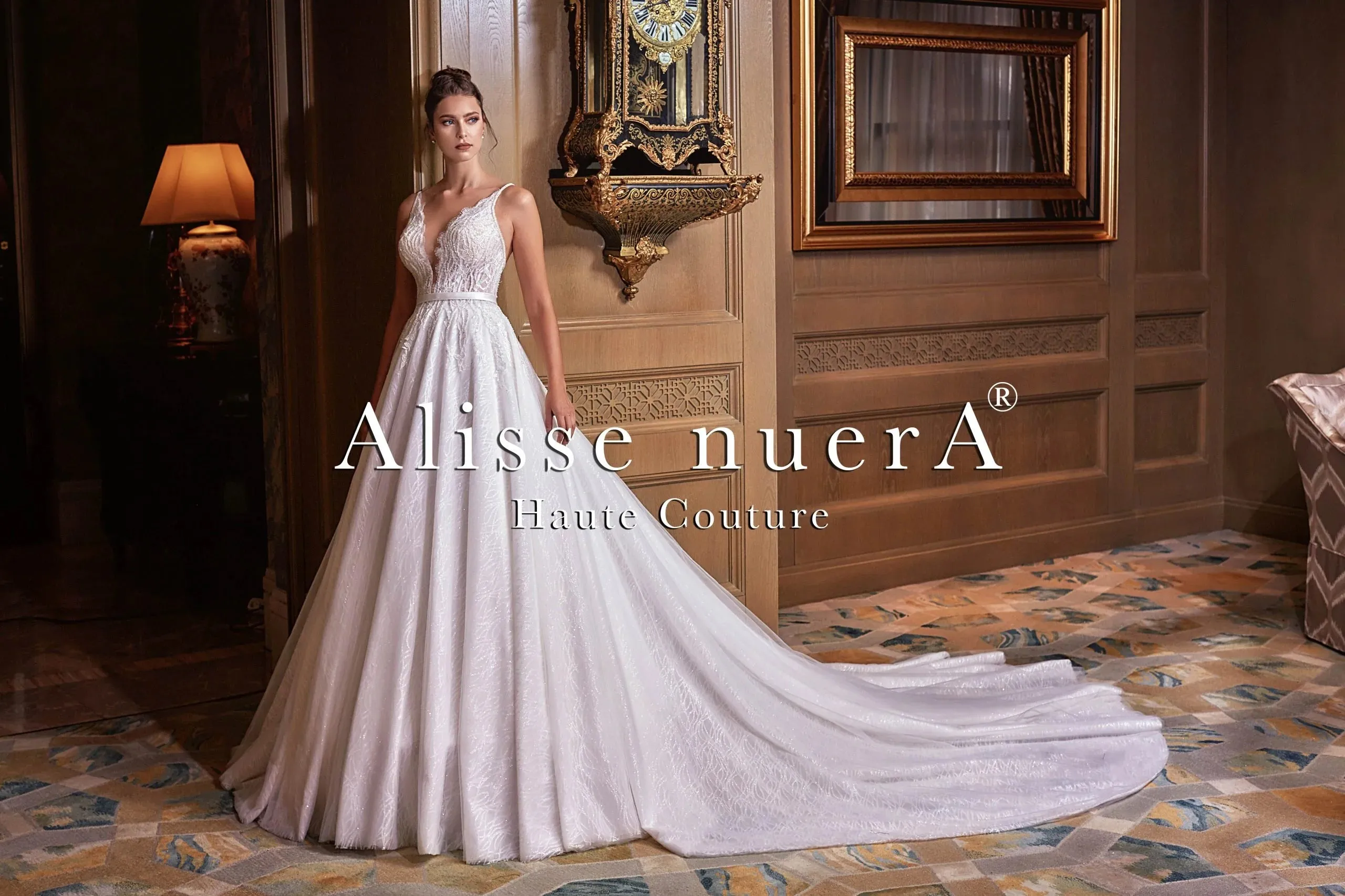 Shiny A Line Lace Bridal Dress with Sparkly Tulle Skirt