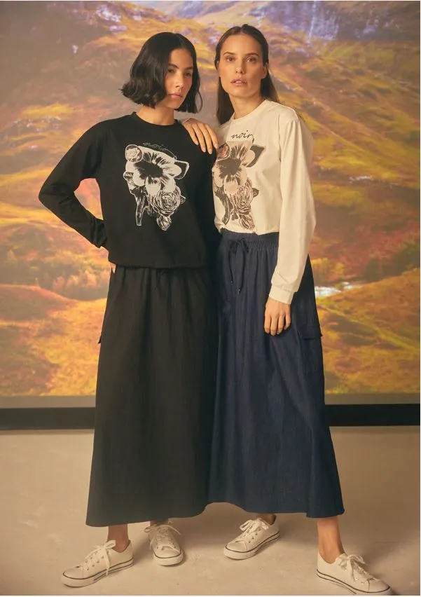 Side Pocket Cargo Skirt with Elasticated Waist