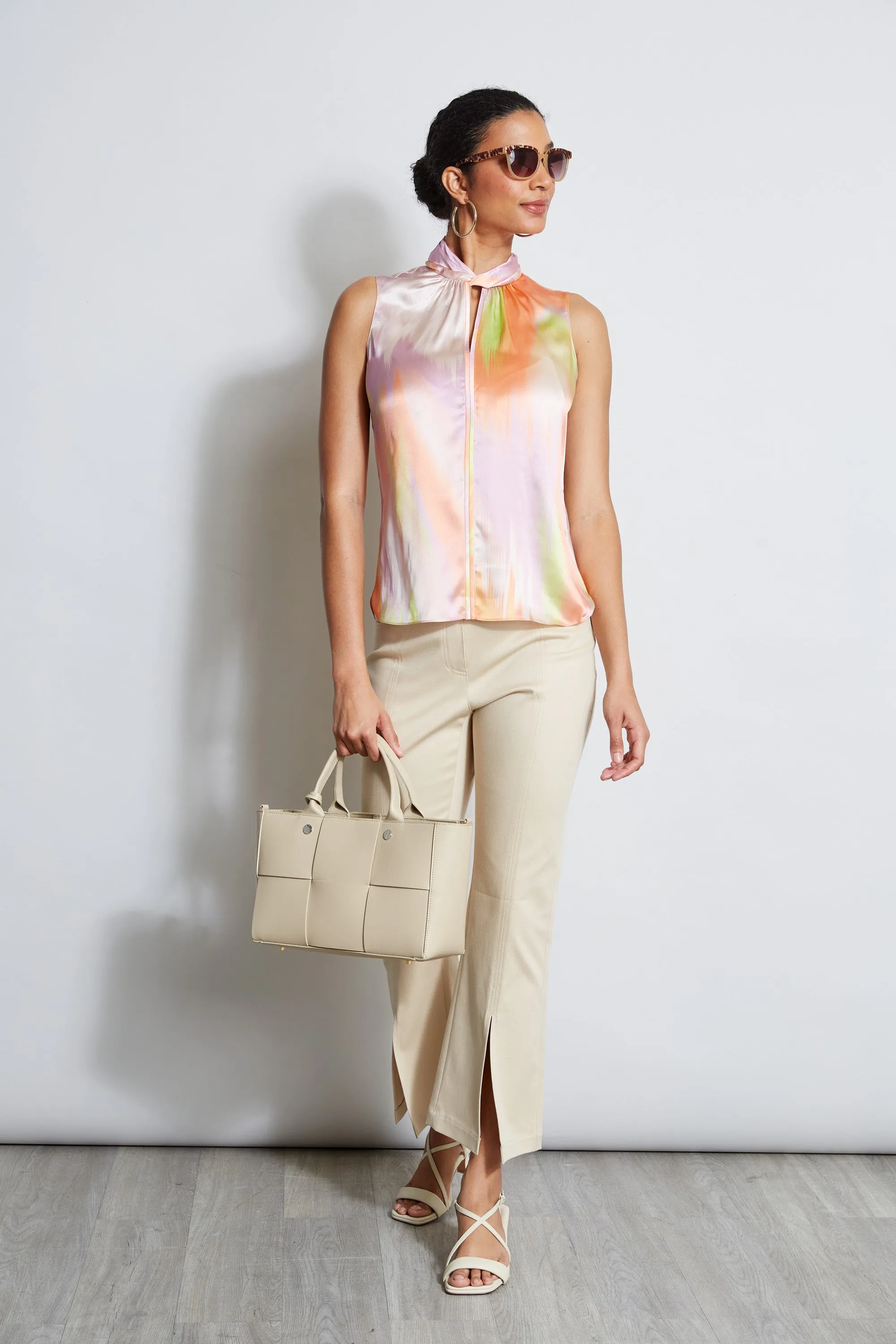 Silk Satin Sunrise Twist Neck Shirt