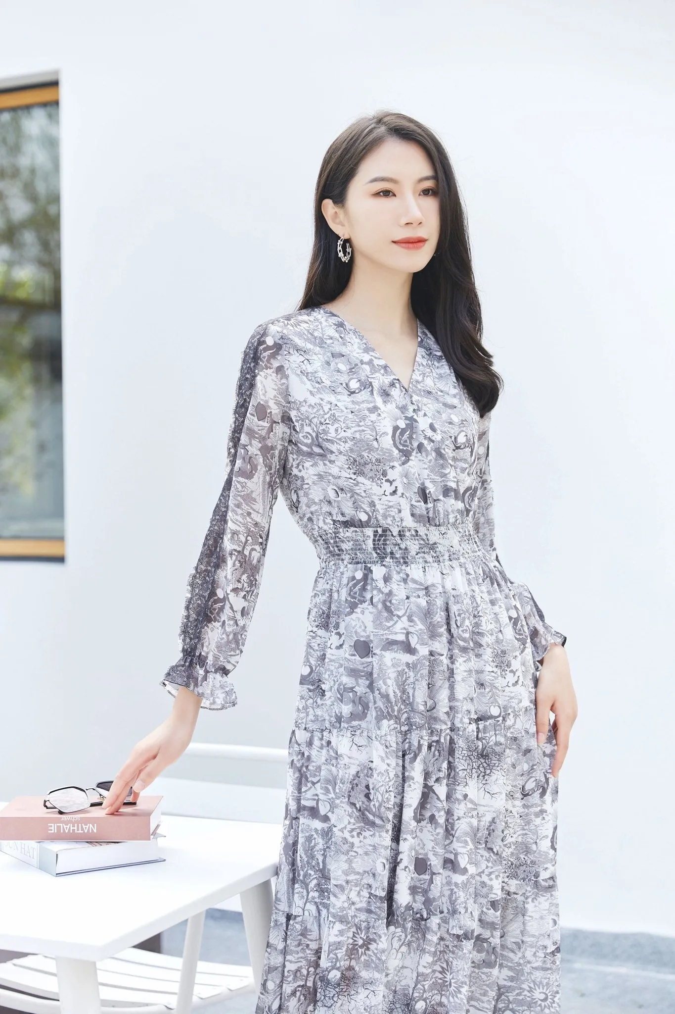 Smoke Grey Long Sleeve Maxi Dress