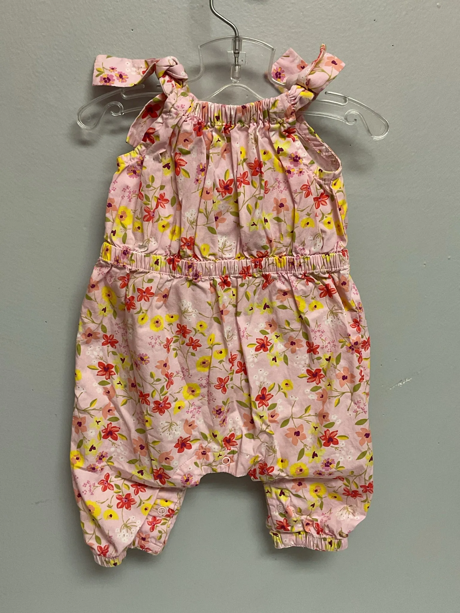 Tea Size NB Pink & Yellow Floral Cotton Infant Girls Jumpsuits & Coveralls