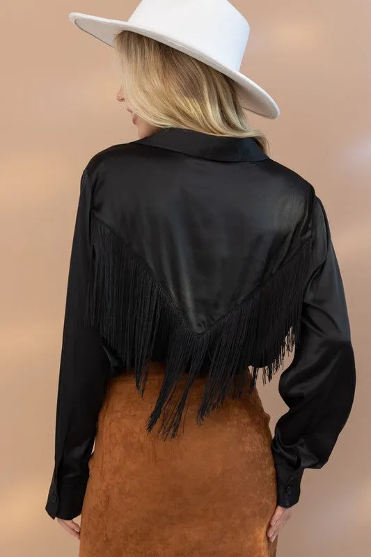 TEEK - Chevron Fringe Satin Blouse