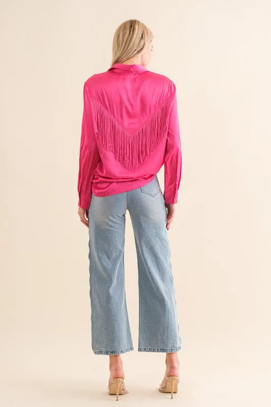 TEEK - Chevron Fringe Satin Blouse