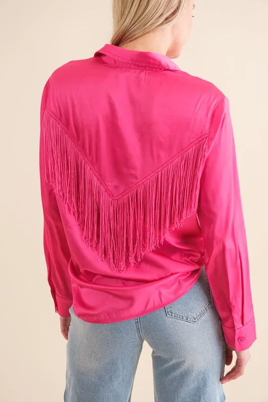 TEEK - Chevron Fringe Satin Blouse