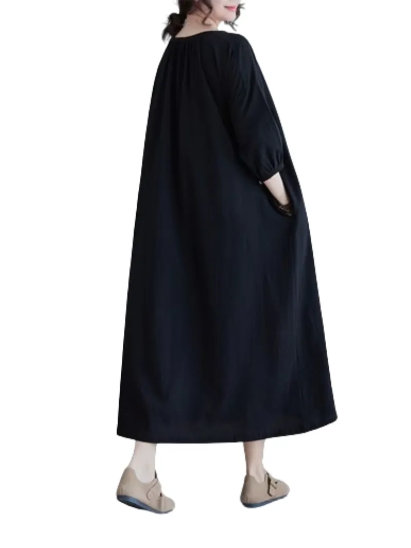 Women's Cool Button-Up Side Pockets A-Line Shirt dress