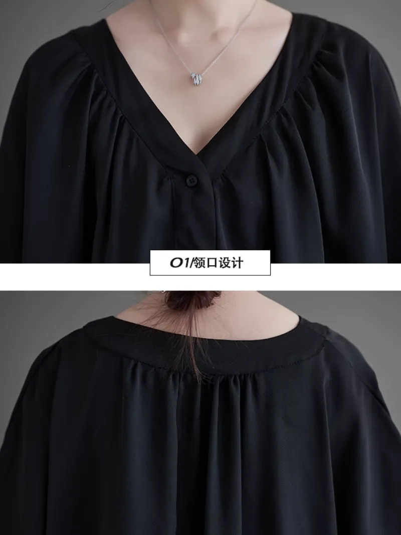 Women's Relaxed Style Loose Side Pockets A-Line Shirt Dress