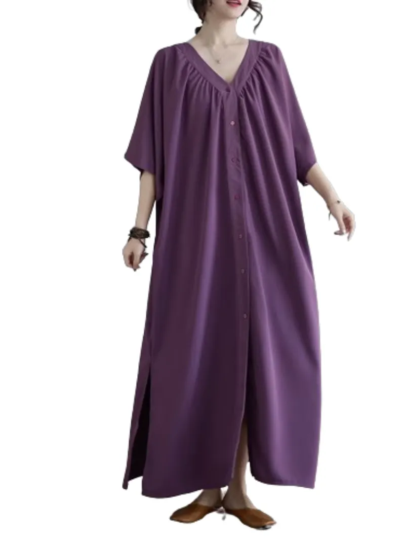 Women's Relaxed Style Loose Side Pockets A-Line Shirt Dress