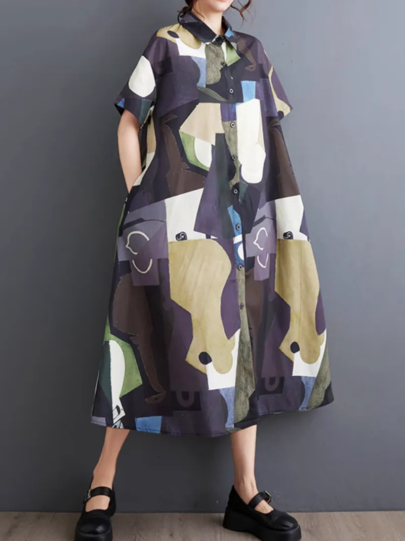 Women's Stylish And Easygoing Look Loose Printed A-Line Dress